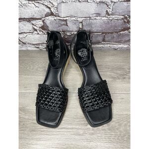 Vince Camuto Bretandi Black Leather Espadrilles Wedge Sandals Women’s Sz 40EU/9M